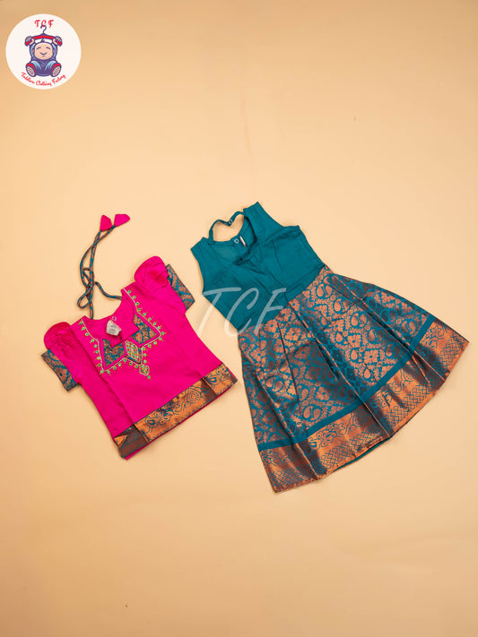Rani Rose & Green - Girls Readymade Pavadai Sattai
