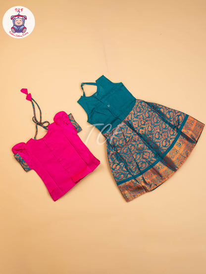 Rani Rose & Green - Girls Readymade Pavadai Sattai
