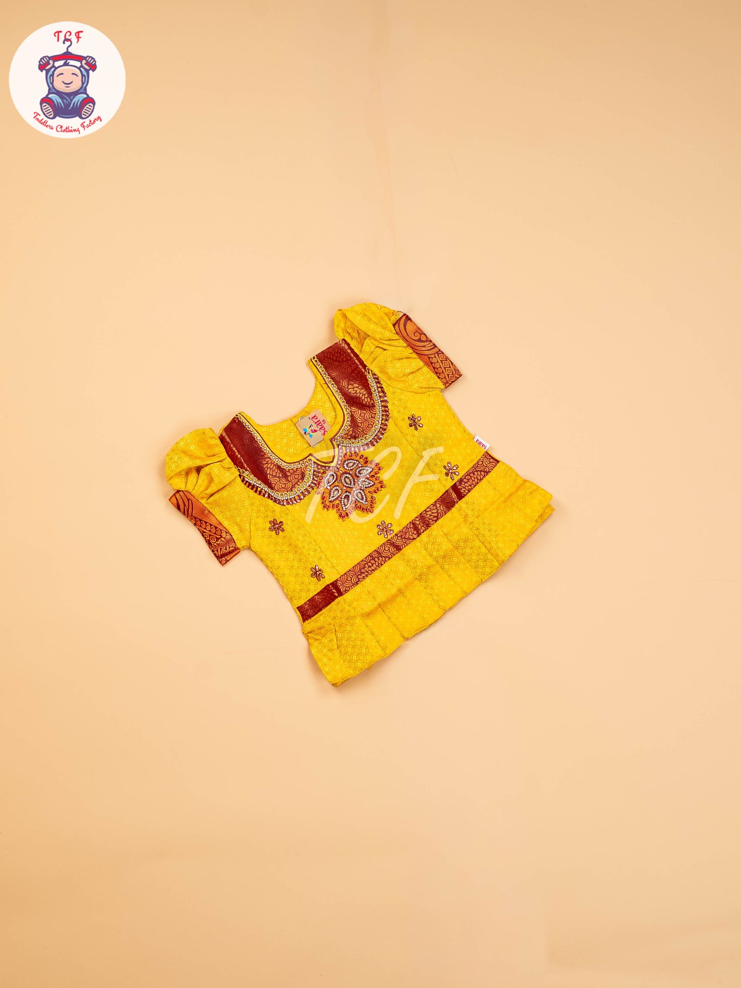 Yellow & Brown - Girls Readymade Pavadai Sattai