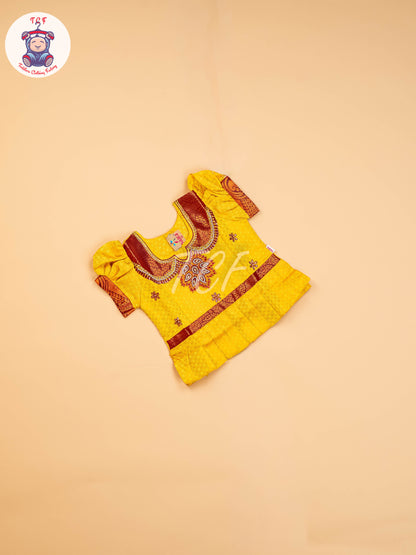 Yellow & Brown - Girls Readymade Pavadai Sattai