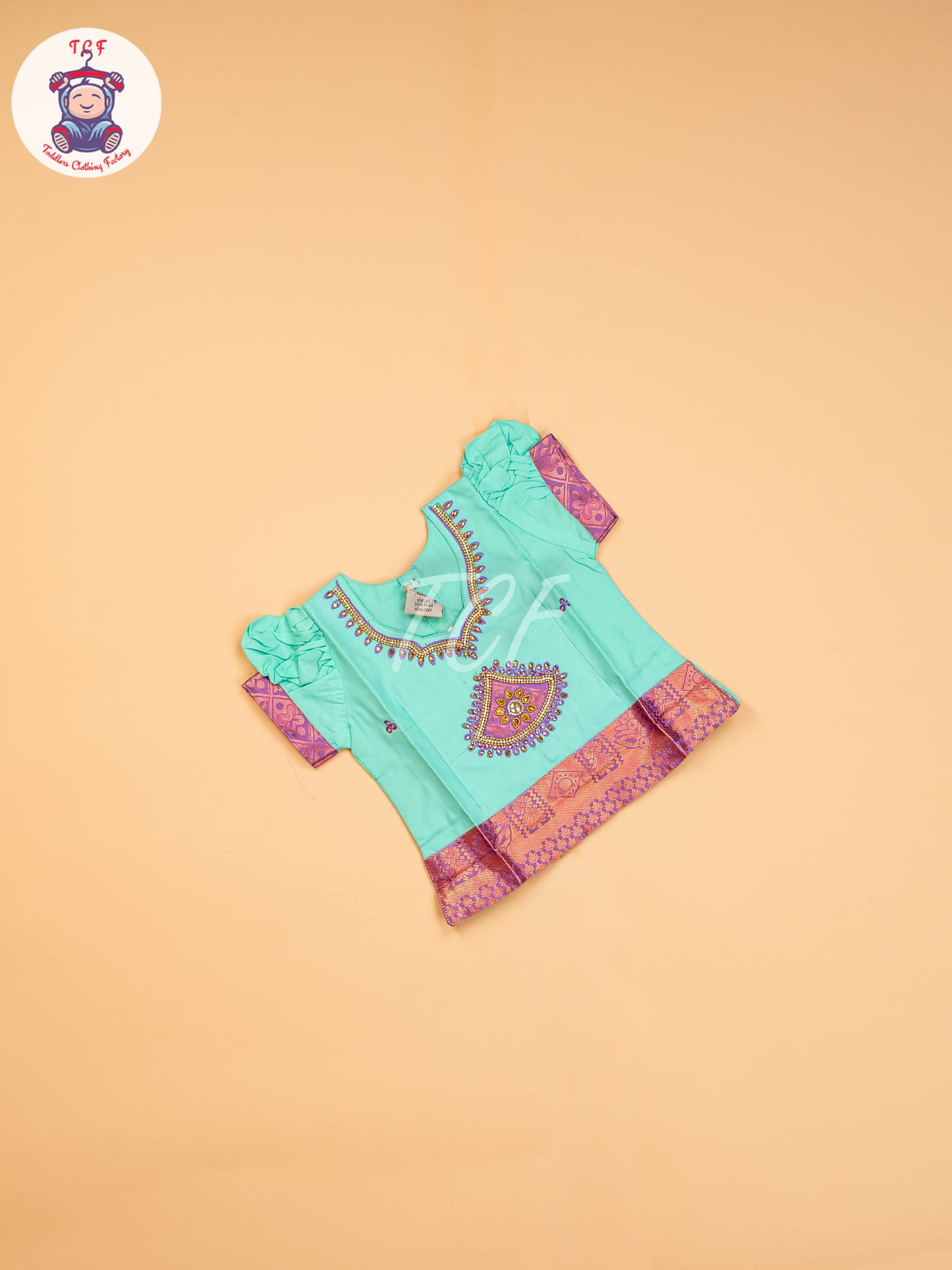 Teal Green & Lavender - Girls Readymade Pavadai Sattai