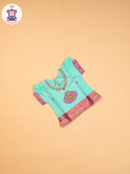 Teal Green & Lavender - Girls Readymade Pavadai Sattai