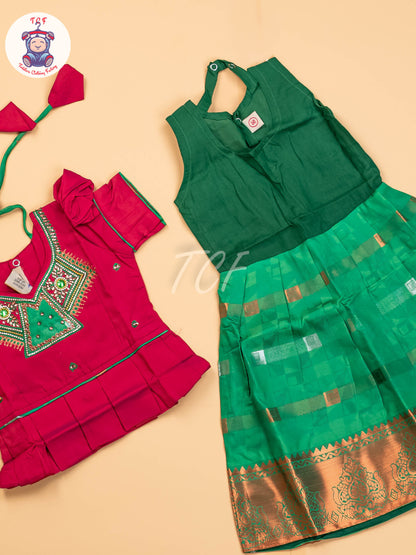 Magenta & Green - Girls Readymade Pavadai Sattai