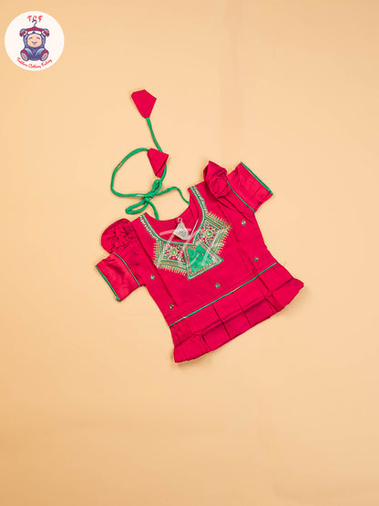 Magenta & Green - Girls Readymade Pavadai Sattai