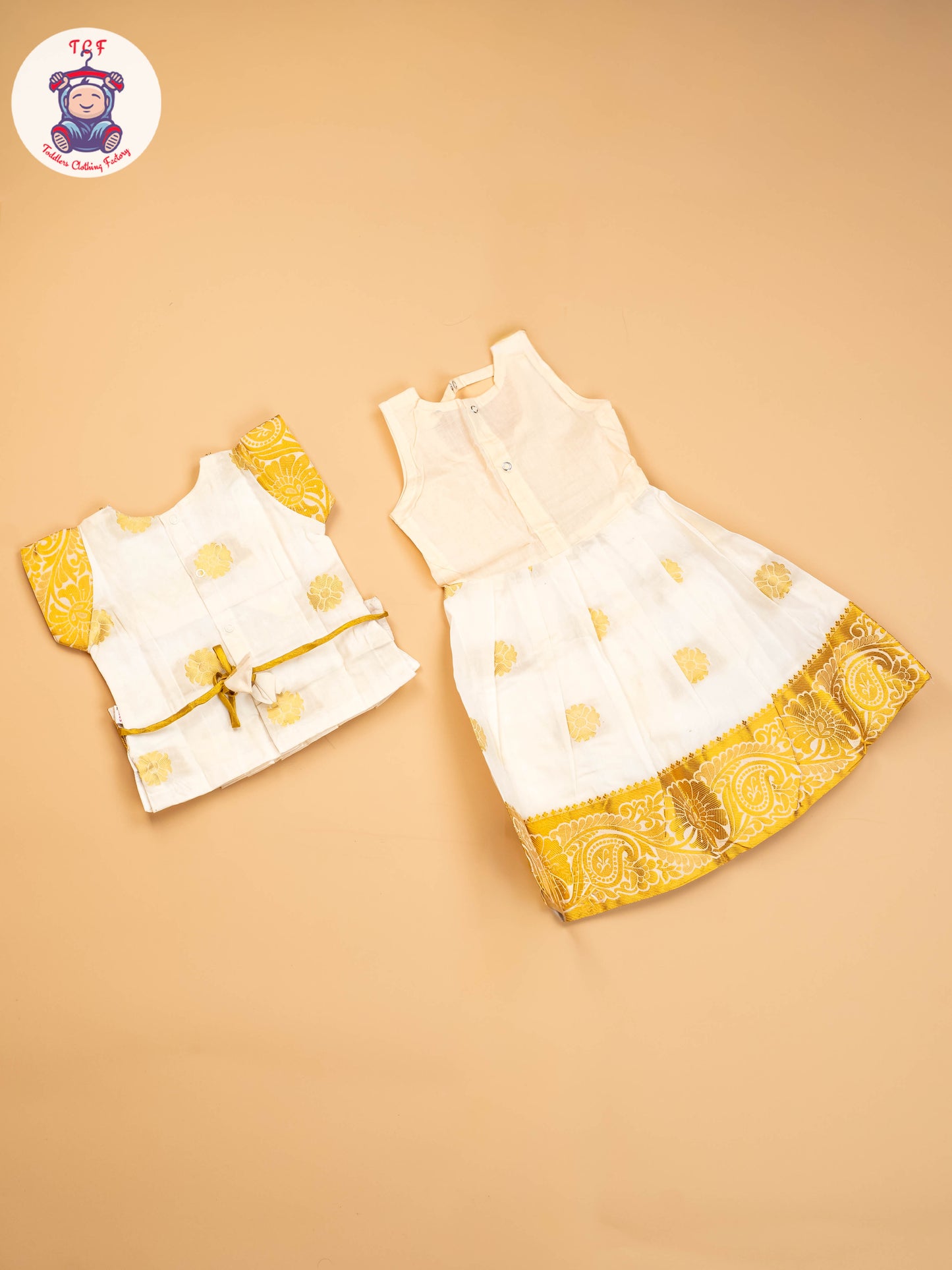 Half White & Gold - Girls Readymade Pavadai Sattai