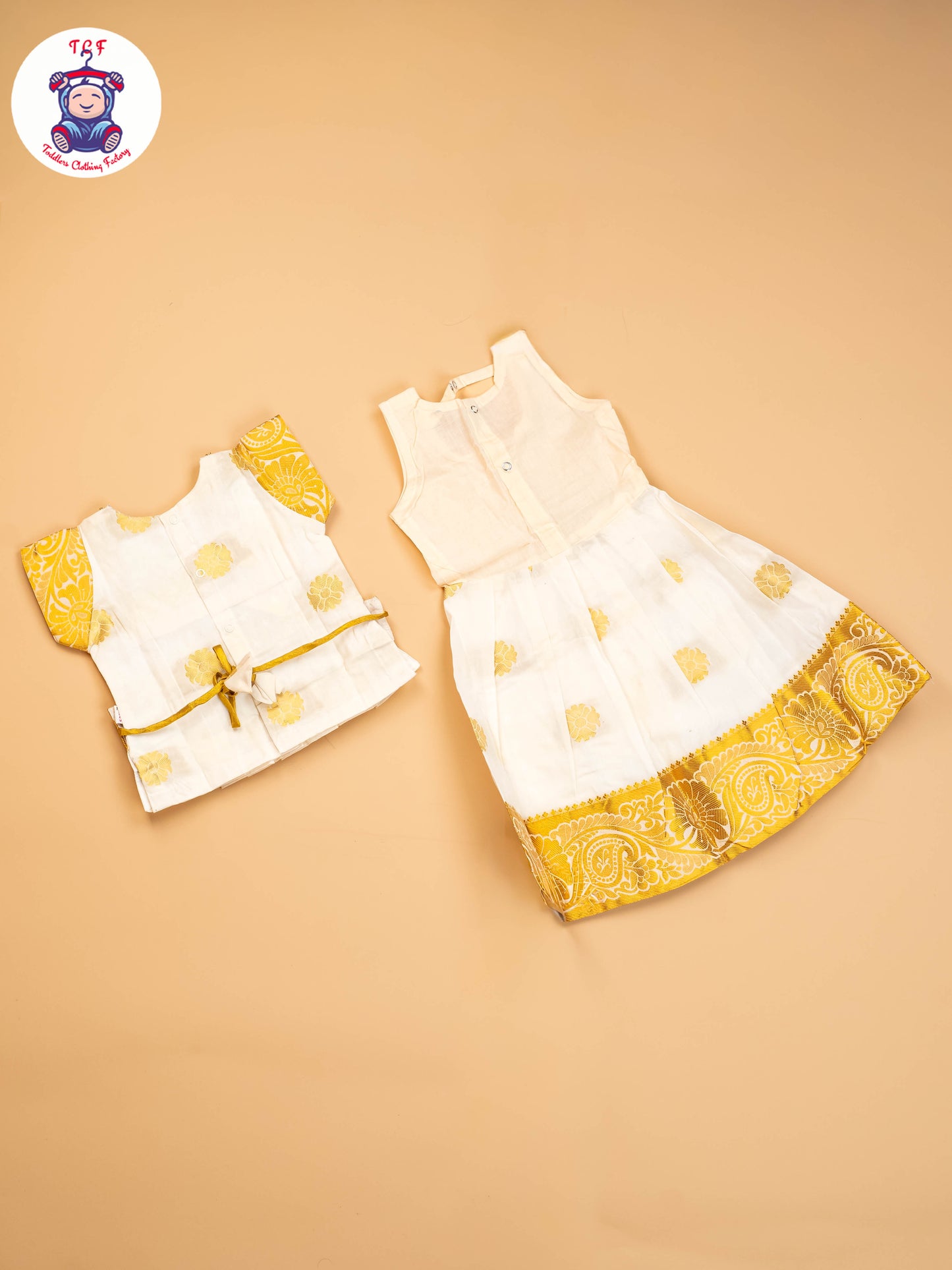 Half White & Gold - Girls Readymade Pavadai Sattai