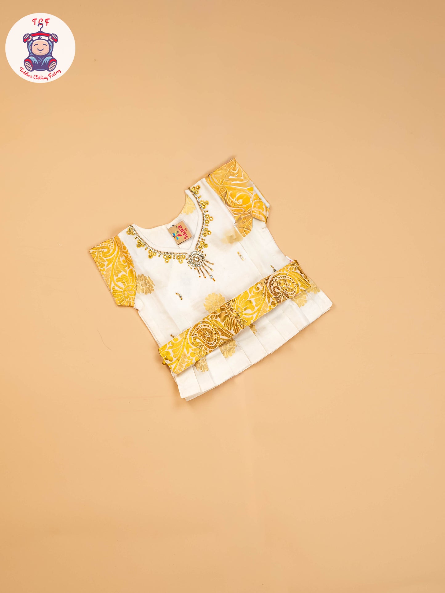 Half White & Gold - Girls Readymade Pavadai Sattai