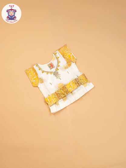 Half White & Gold - Girls Readymade Pavadai Sattai