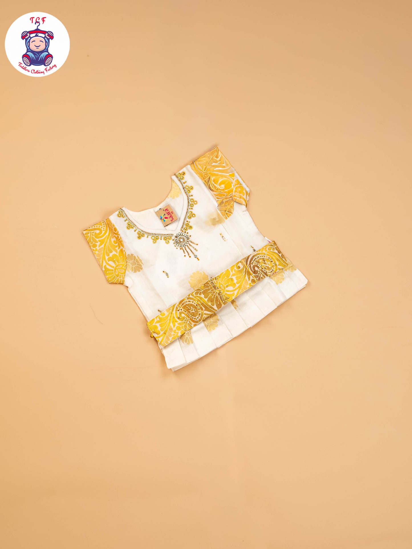 Half White & Gold - Girls Readymade Pavadai Sattai