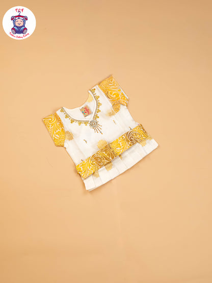 Half White & Gold - Girls Readymade Pavadai Sattai