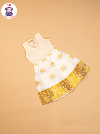 Half White & Gold - Girls Readymade Pavadai Sattai