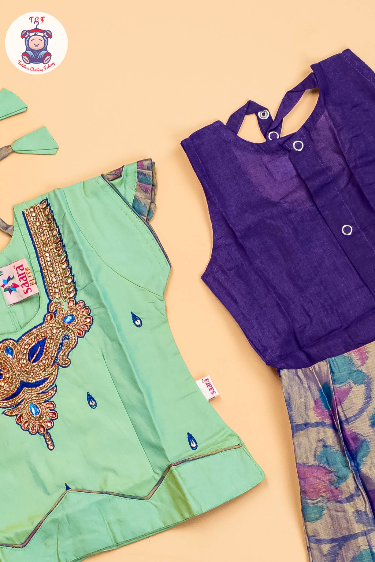 Lite Green & Violet - Girls Readymade Pavadai Sattai