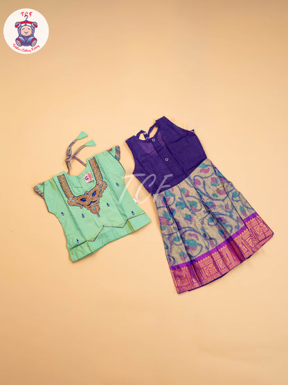 Lite Green & Violet - Girls Readymade Pavadai Sattai