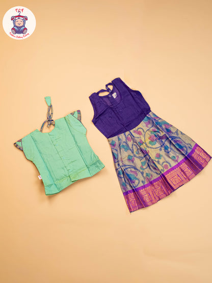 Lite Green & Violet - Girls Readymade Pavadai Sattai