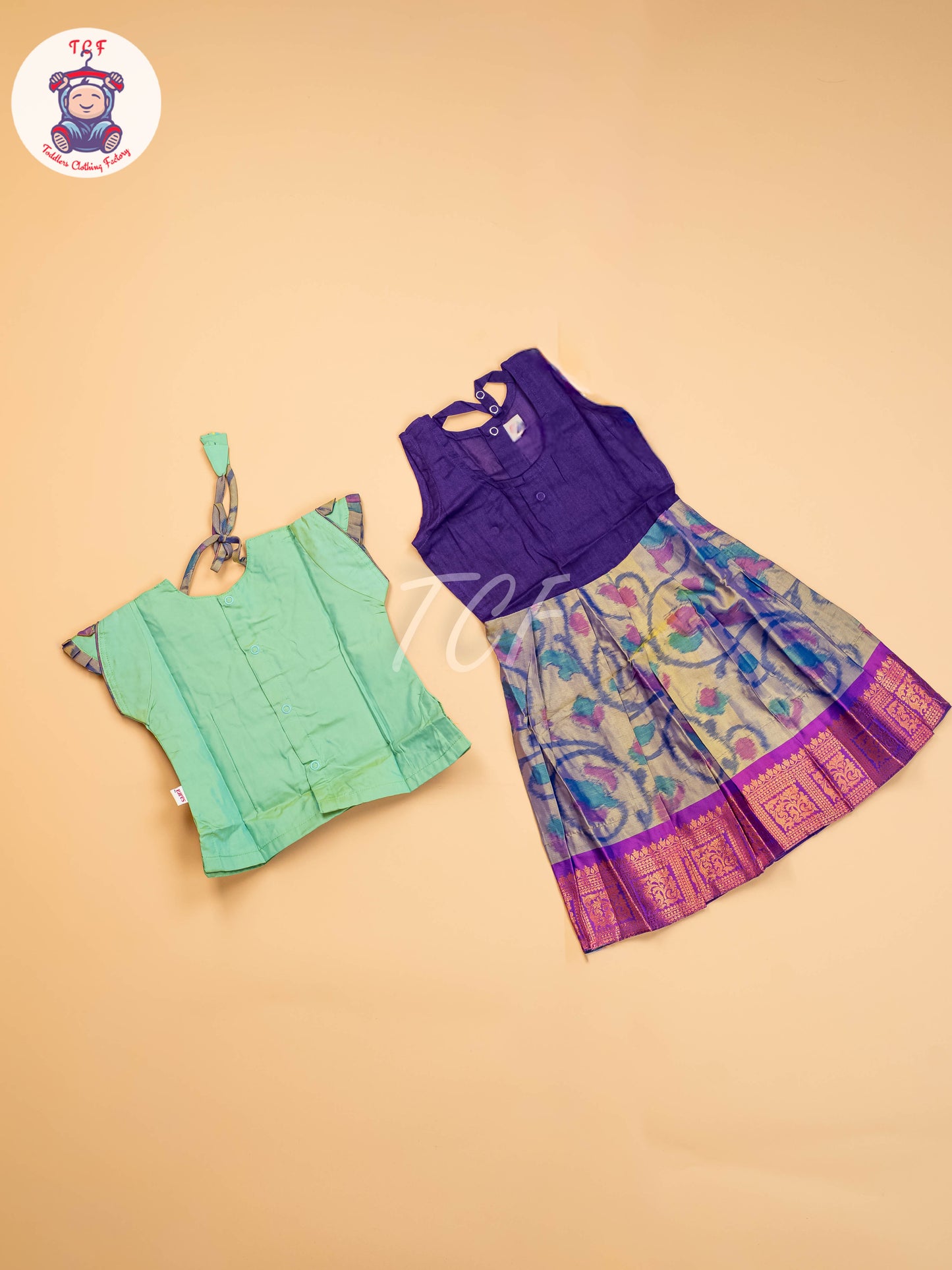 Lite Green & Violet - Girls Readymade Pavadai Sattai