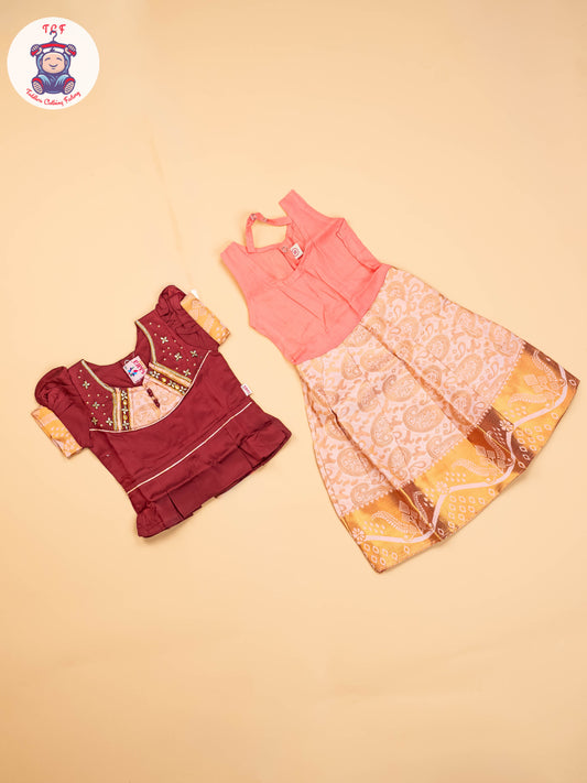 Merun & Copper - Girls Readymade Pavadai Sattai