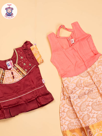 Merun & Copper - Girls Readymade Pavadai Sattai