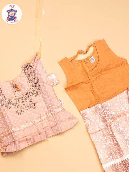 Peach -  Girls Readymade Pavadai Sattai