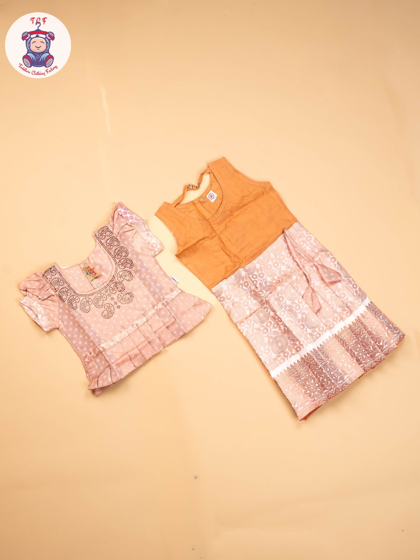 Peach -  Girls Readymade Pavadai Sattai