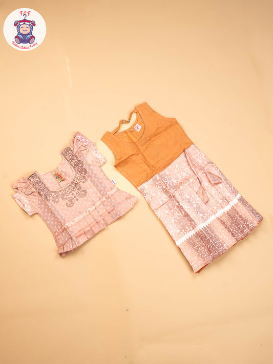 Peach -  Girls Readymade Pavadai Sattai