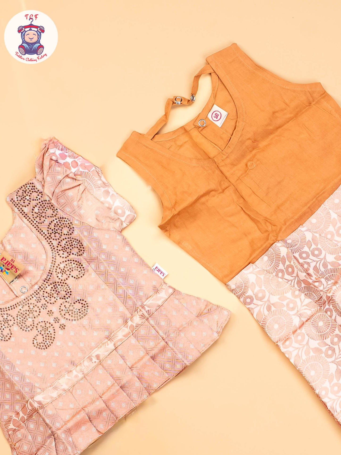 Peach -  Girls Readymade Pavadai Sattai