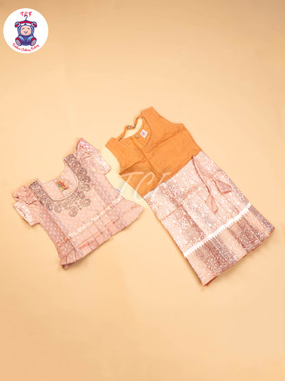 Peach -  Girls Readymade Pavadai Sattai