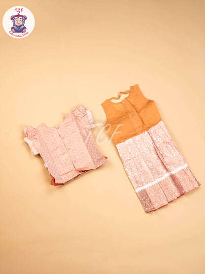 Peach -  Girls Readymade Pavadai Sattai