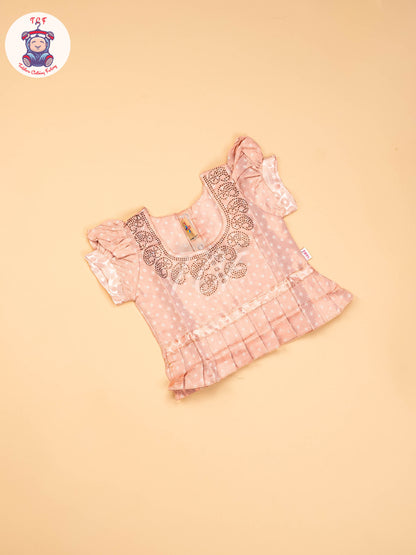Peach -  Girls Readymade Pavadai Sattai