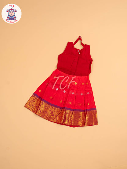Green & Dark Pink - Girls Readymade Pavadai Sattai