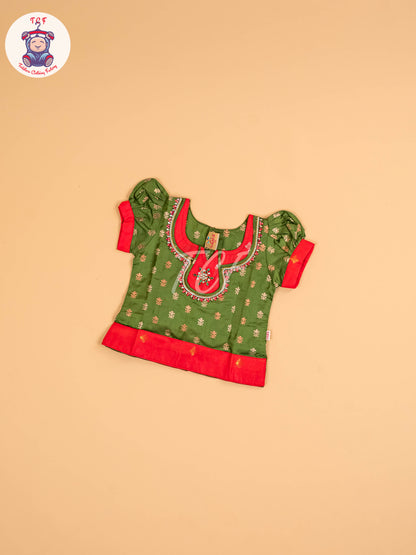 Green & Dark Pink - Girls Readymade Pavadai Sattai