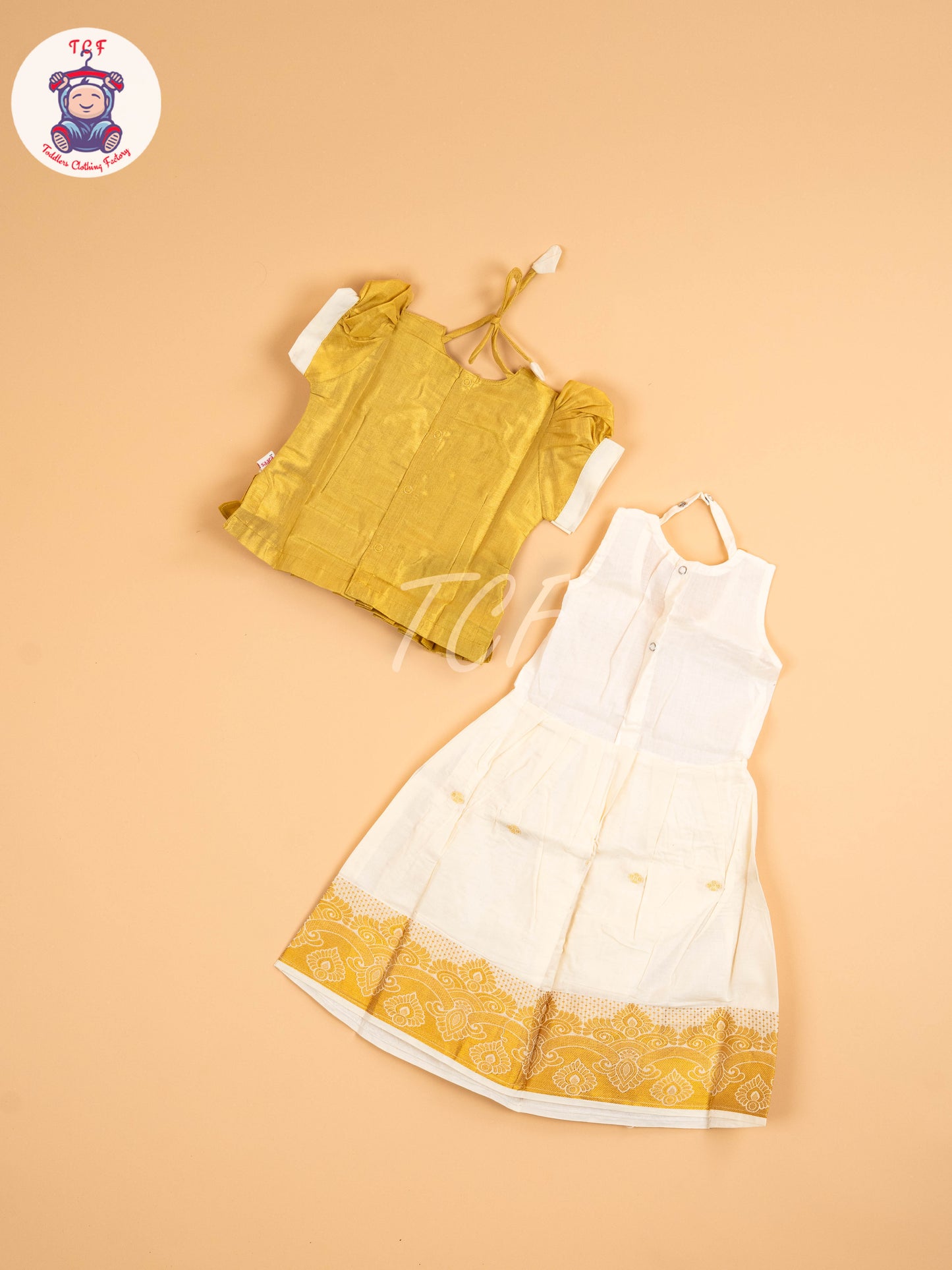 Gold & Half White - Girls Readymade Pavadai Sattai