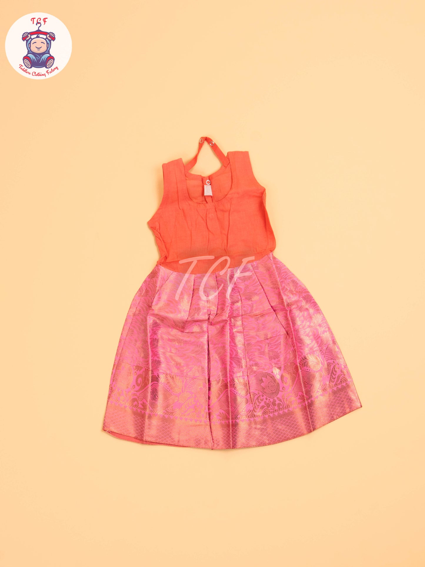 Leave Green & Lite Pink - Girls Readymade Pavadai Sattai