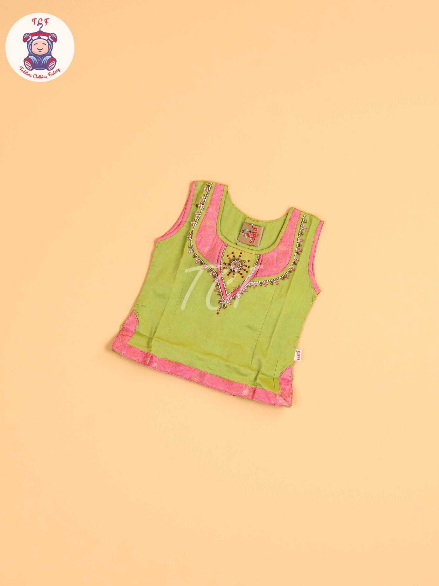 Leave Green & Lite Pink - Girls Readymade Pavadai Sattai