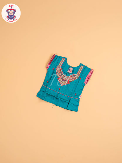 Green & Pink - Girls Readymade Pavadai Sattai