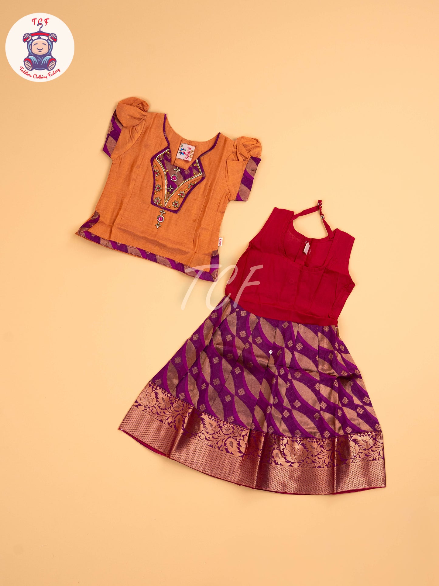 Copper & Purple - Girls Readymade Pavadai Sattai