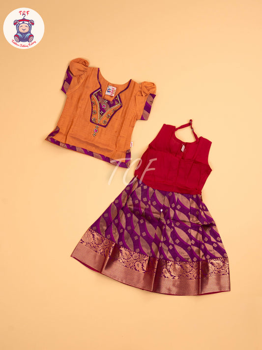 Copper & Purple - Girls Readymade Pavadai Sattai