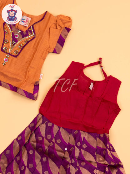 Copper & Purple - Girls Readymade Pavadai Sattai
