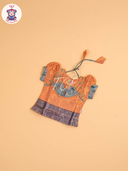 Peach & Teal Green - Girls Readymade Pavadai Sattai