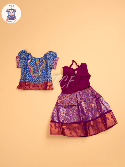 Blue & Purple - Girls Readymade Pavadai Sattai