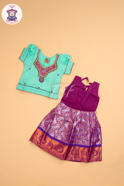 Teal Green & Purple - Girls Readymade Pavadai Sattai
