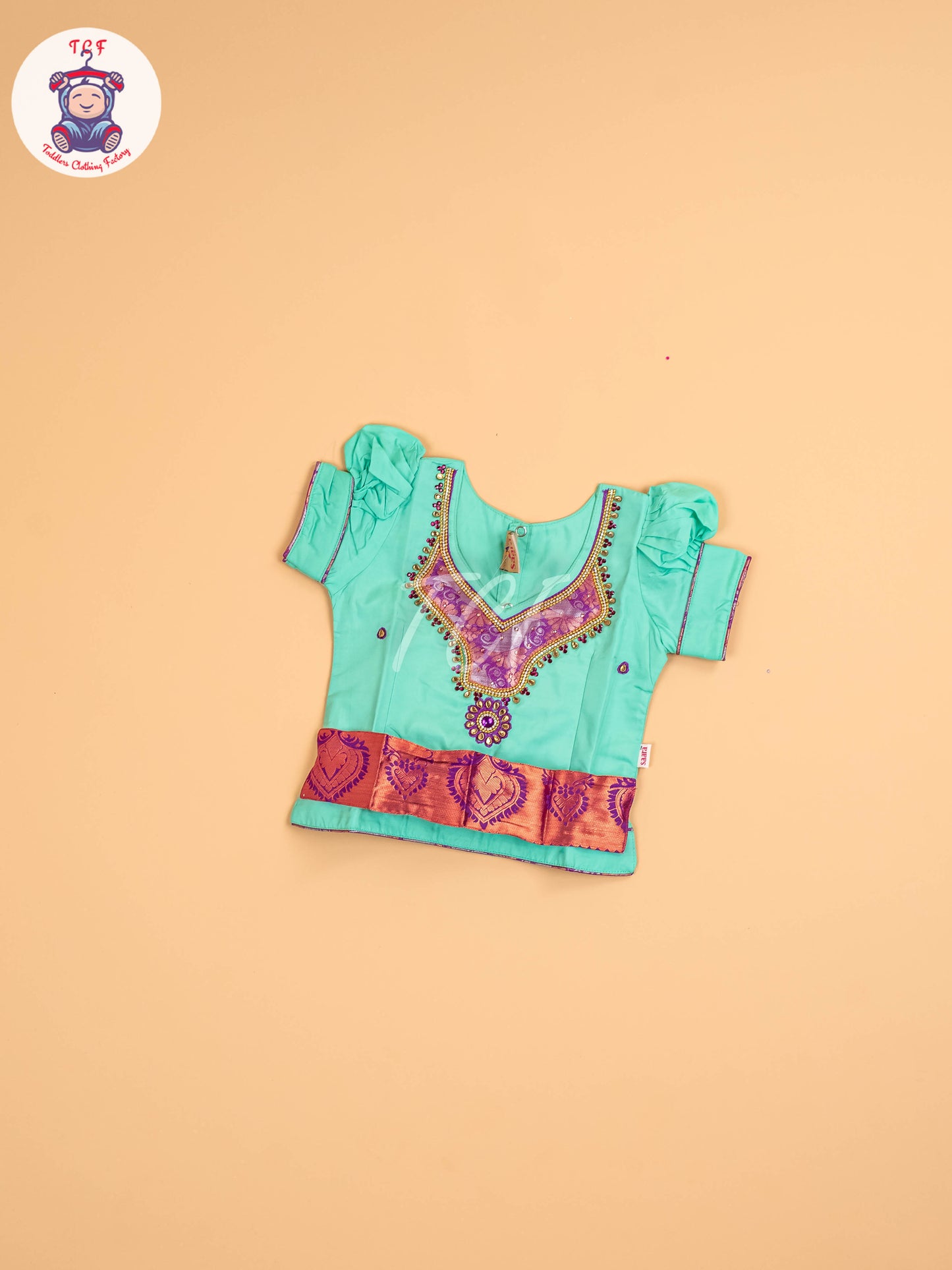 Teal Green & Purple - Girls Readymade Pavadai Sattai