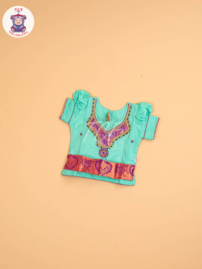 Teal Green & Purple - Girls Readymade Pavadai Sattai