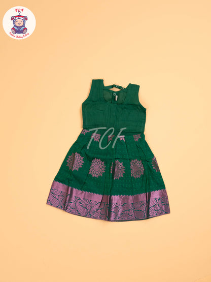 Lemon Yellow & Dark Green - Girls Readymade Pavadai Sattai