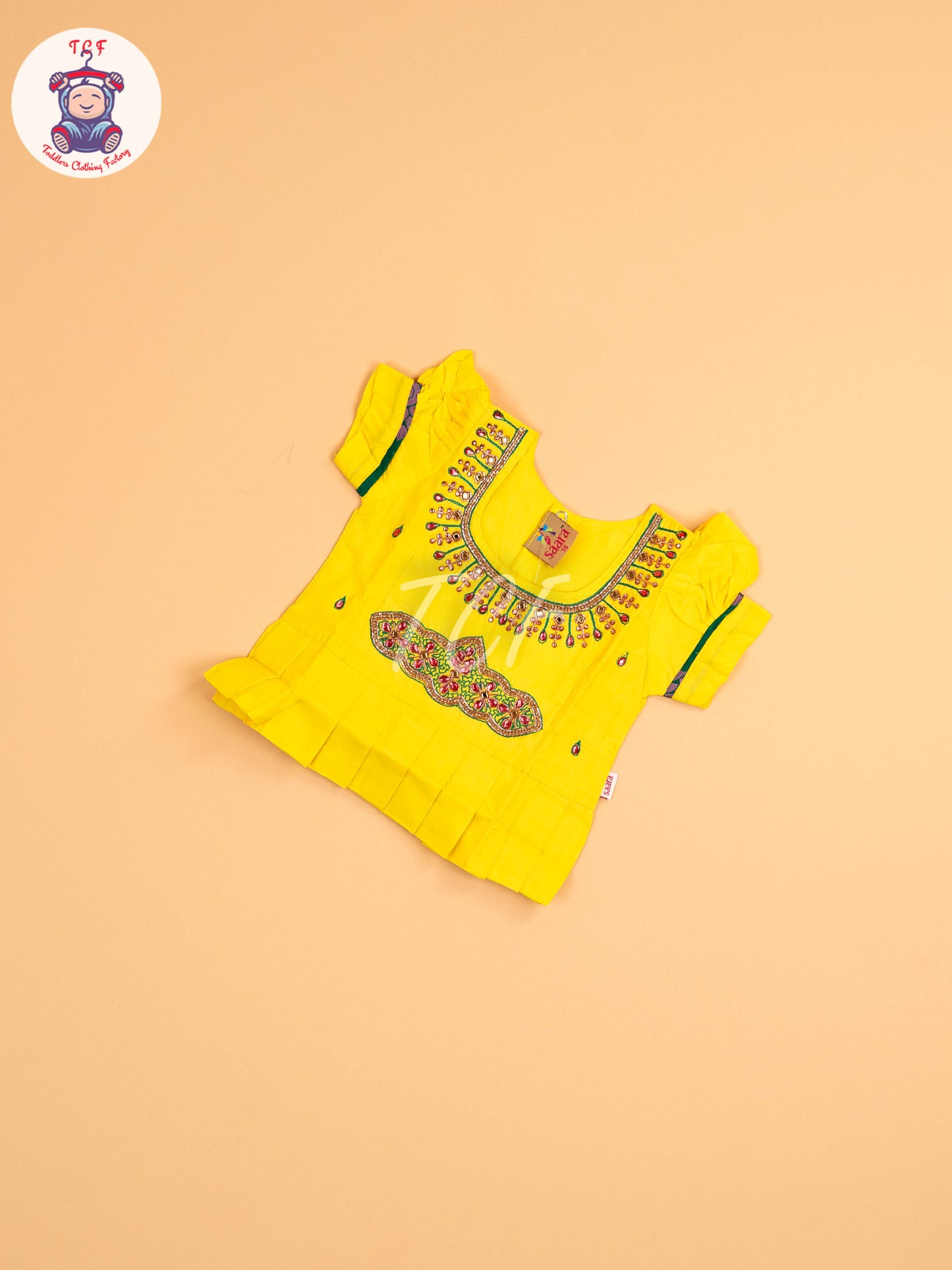 Lemon Yellow & Dark Green - Girls Readymade Pavadai Sattai