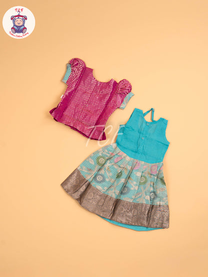 Pink & Teal Blue - Girls Readymade Pavadai Sattai