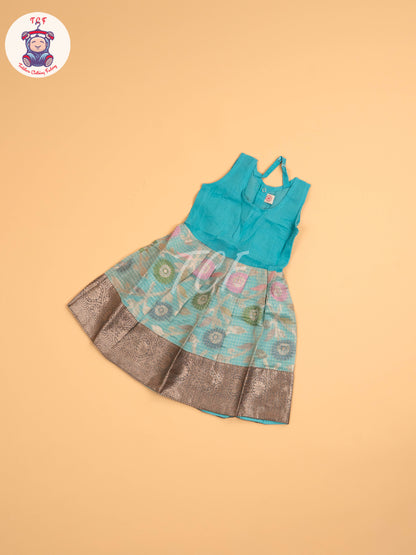 Pink & Teal Blue - Girls Readymade Pavadai Sattai