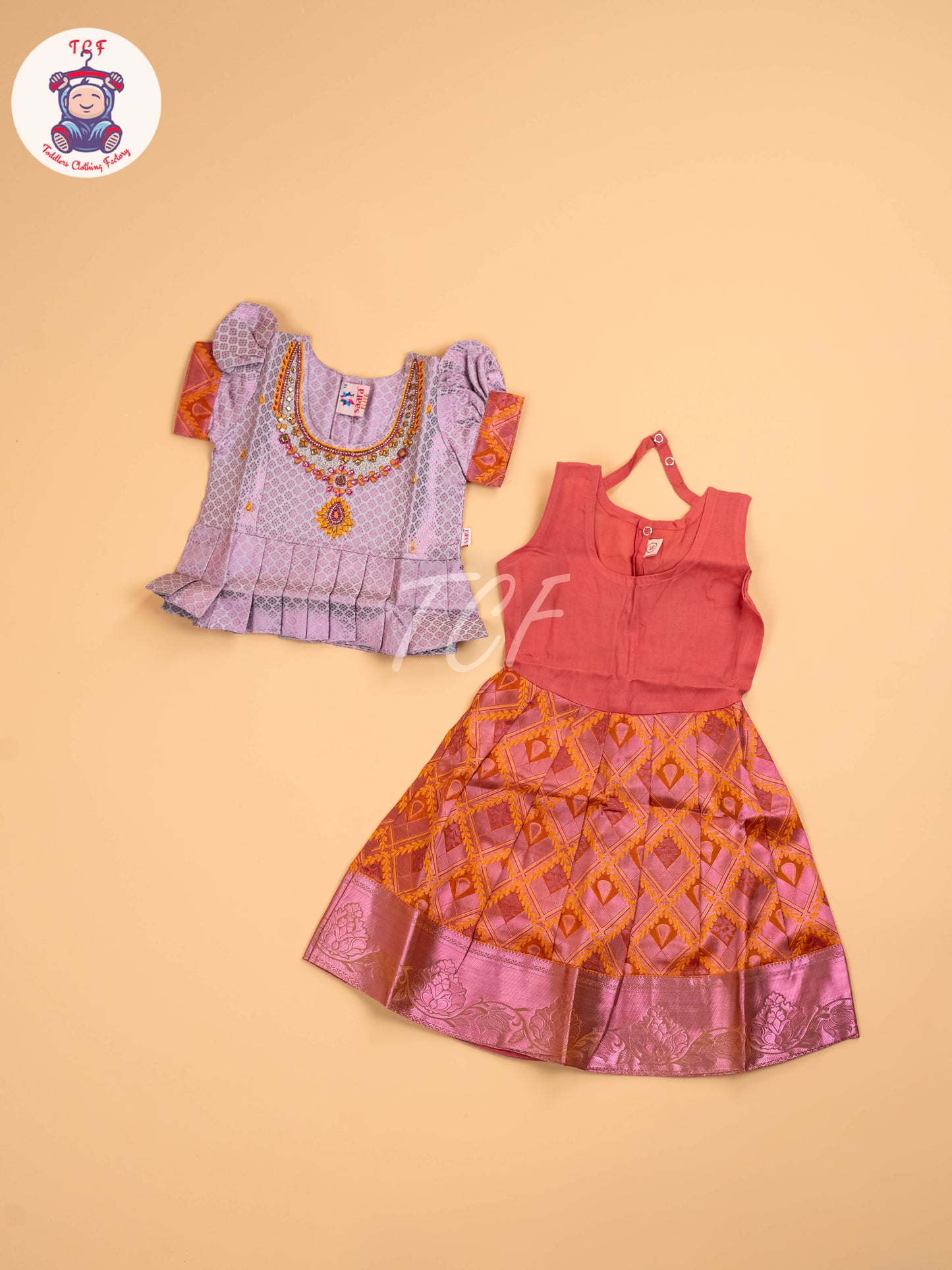 Lite Lavender & Orange - Girls Readymade Pavadai Sattai