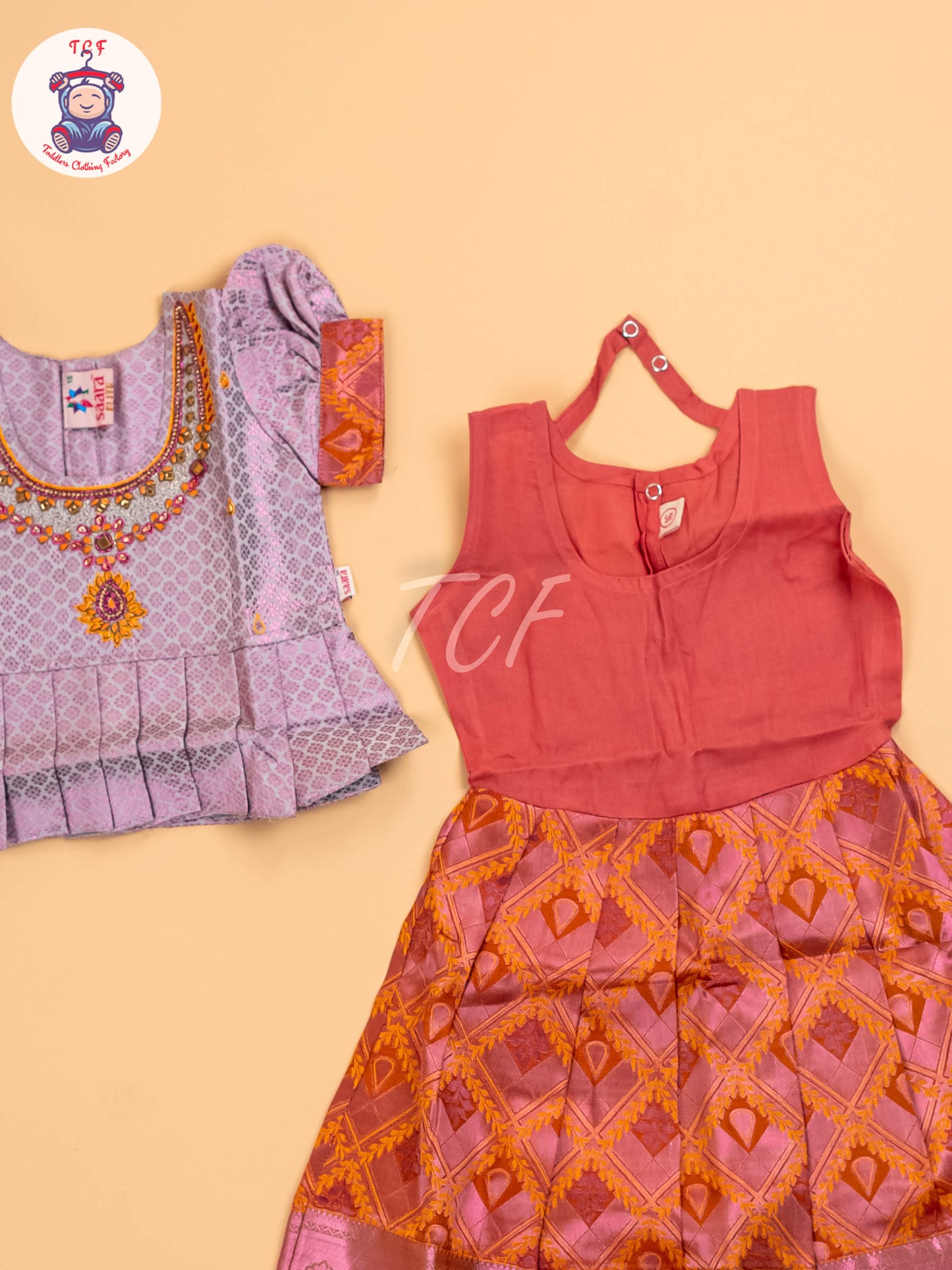 Lite Lavender & Orange - Girls Readymade Pavadai Sattai