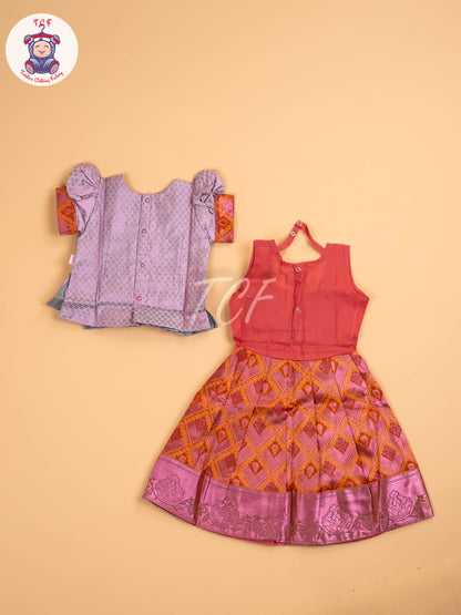 Lite Lavender & Orange - Girls Readymade Pavadai Sattai