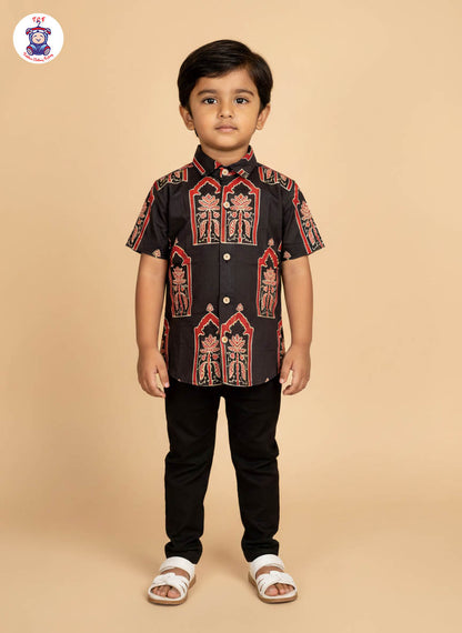 Black - Boys Readymade Cotton Printed Shirts